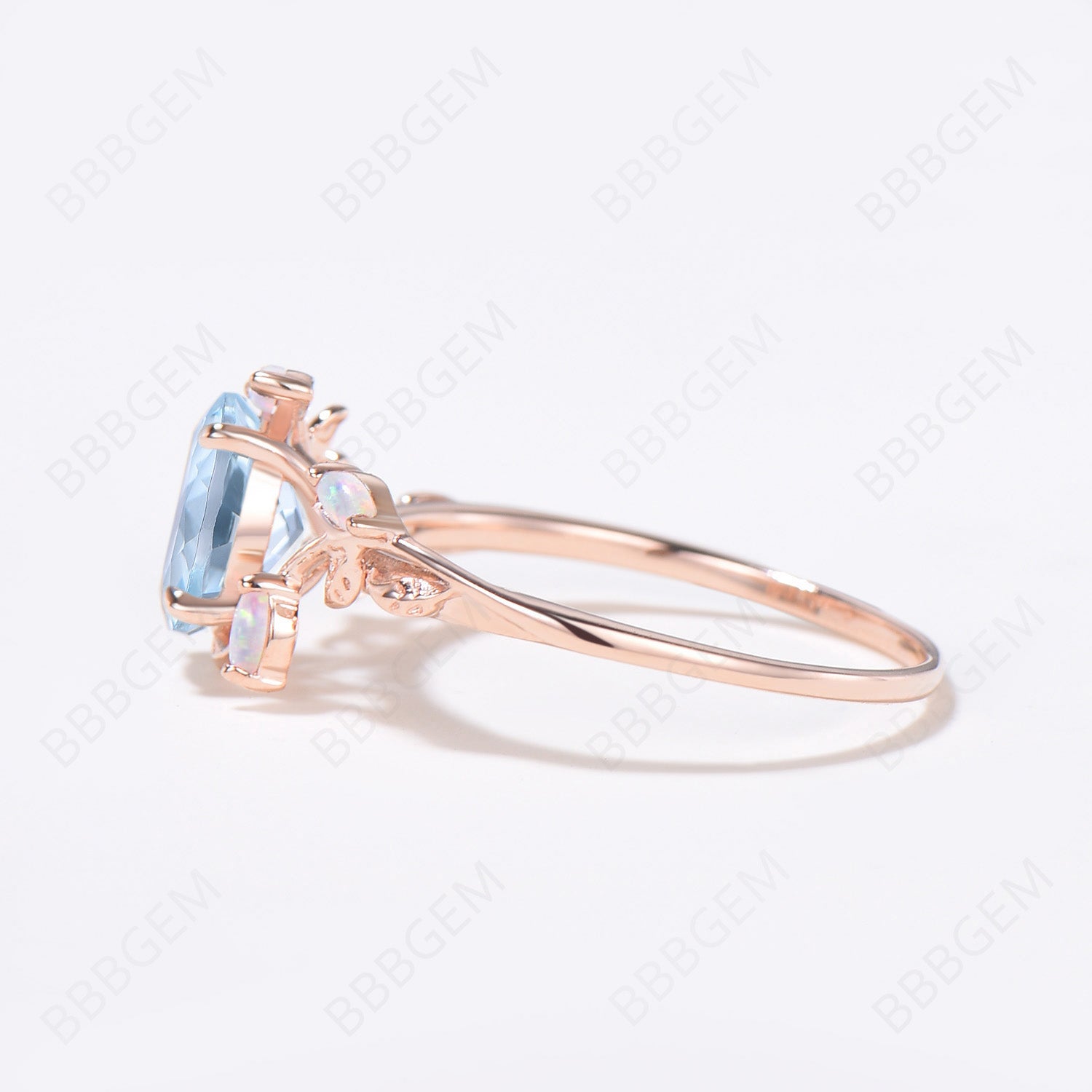 Natural Aquamarine Engagement Ring - Rose Gold Twig Vine Design, March Birthstone Promise Ring with Unique Marquise Opal - Perfect for Weddings, Anniversaries & Romantic Gifts