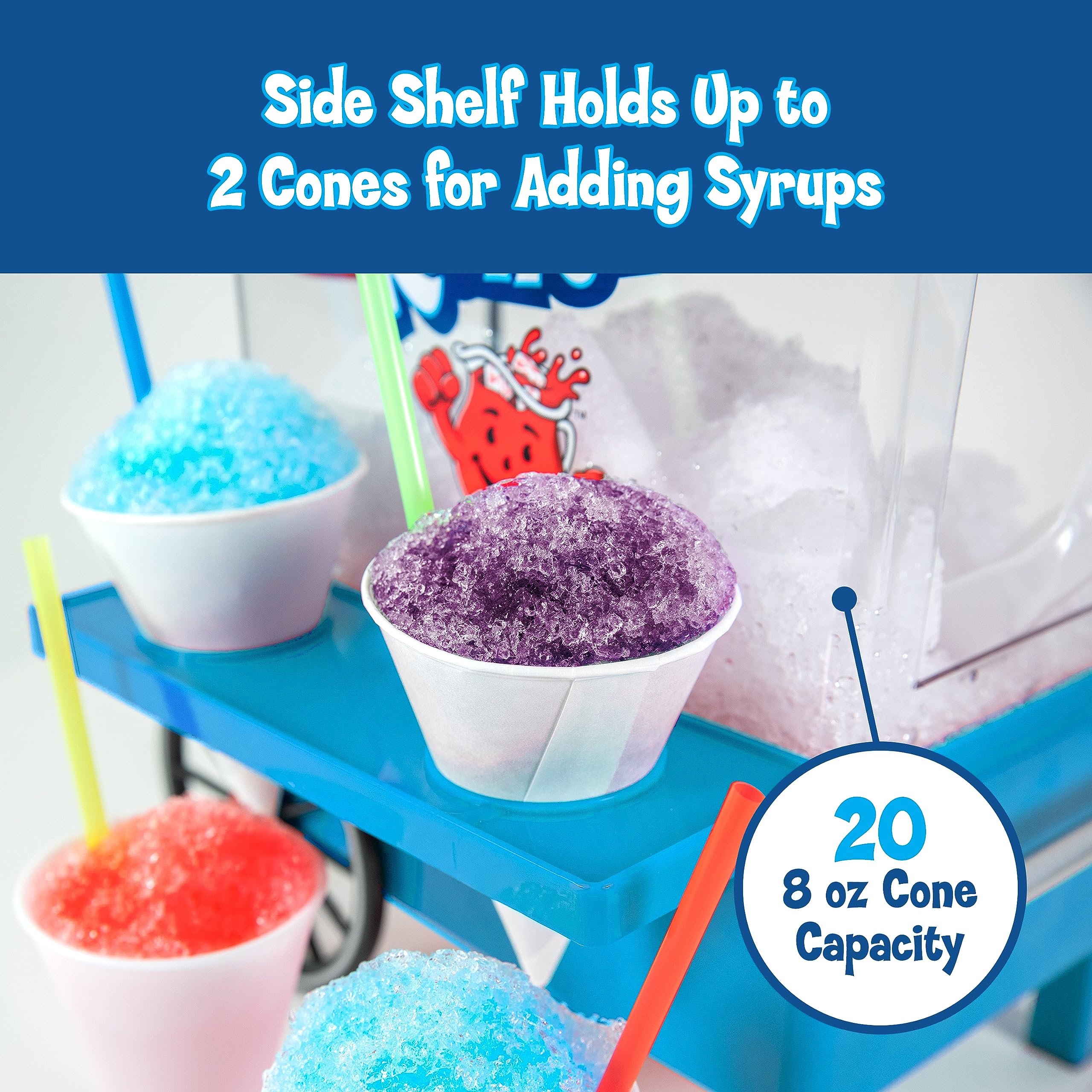 Nostalgia Retro Kool-Aid Snow Cone Machine - Electric Tabletop Slushie Maker for Homemade Shaved Ice - Includes 2 Reusable Cups & Ice Scoop - Perfect for Parties, BBQs & Summer Treats - Blue