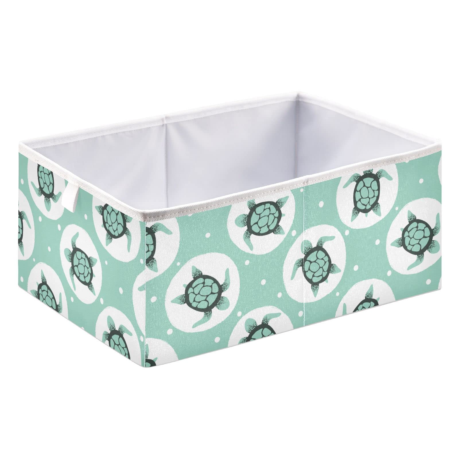 Ollabaky Cute Sea Turtle Foldable Storage Cube Bin - Canvas Cloth Organizer Box with Handle for Closet, Nursery, Shelves & Toy Storage - Perfect for Kids' Room, Playroom & Home Organization