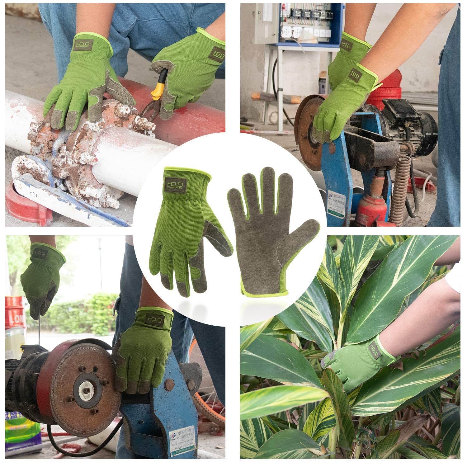 Premium Cowhide Leather Gardening Gloves for Men & Women - 2 Pairs Durable Utility Work Gloves for Mechanics, Construction, Driving & Outdoor Activities (Large, Green) - Ideal for Gardening, Landscaping, DIY Projects & Heavy Duty Work