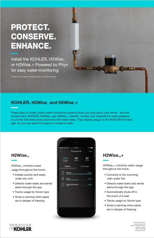 KOHLER H2Wise Smart Home Water Monitor - Real-Time Water Usage Tracker & Leak Detector for Smart Homes | Perfect for Bathroom, Kitchen & Laundry Room Water Conservation