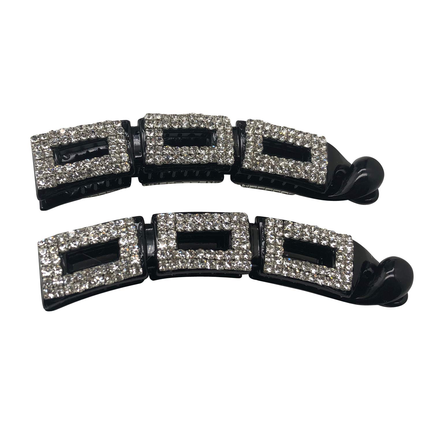 Bling Black Block Shape Banana Hair Clip - Diamond Ponytail Holder with No Slip Grip for Women | Perfect for Parties, Weddings & Everyday Styling