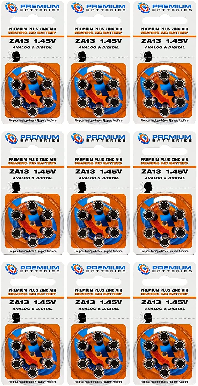 Premium Size 13 ZA13 P13 PR48 1.45V Zinc Air Hearing Aid Batteries (54-Pack) - Long-Lasting Power for Hearing Aids & Assistive Devices - Perfect for Daily Use, Travel & Emergency Backup