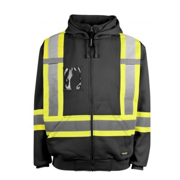 Terra Hi-Vis Polyester Fleece Work Hoodie 116506BK - Black Safety Jacket for Construction, Road Work & Outdoor Winter Activities