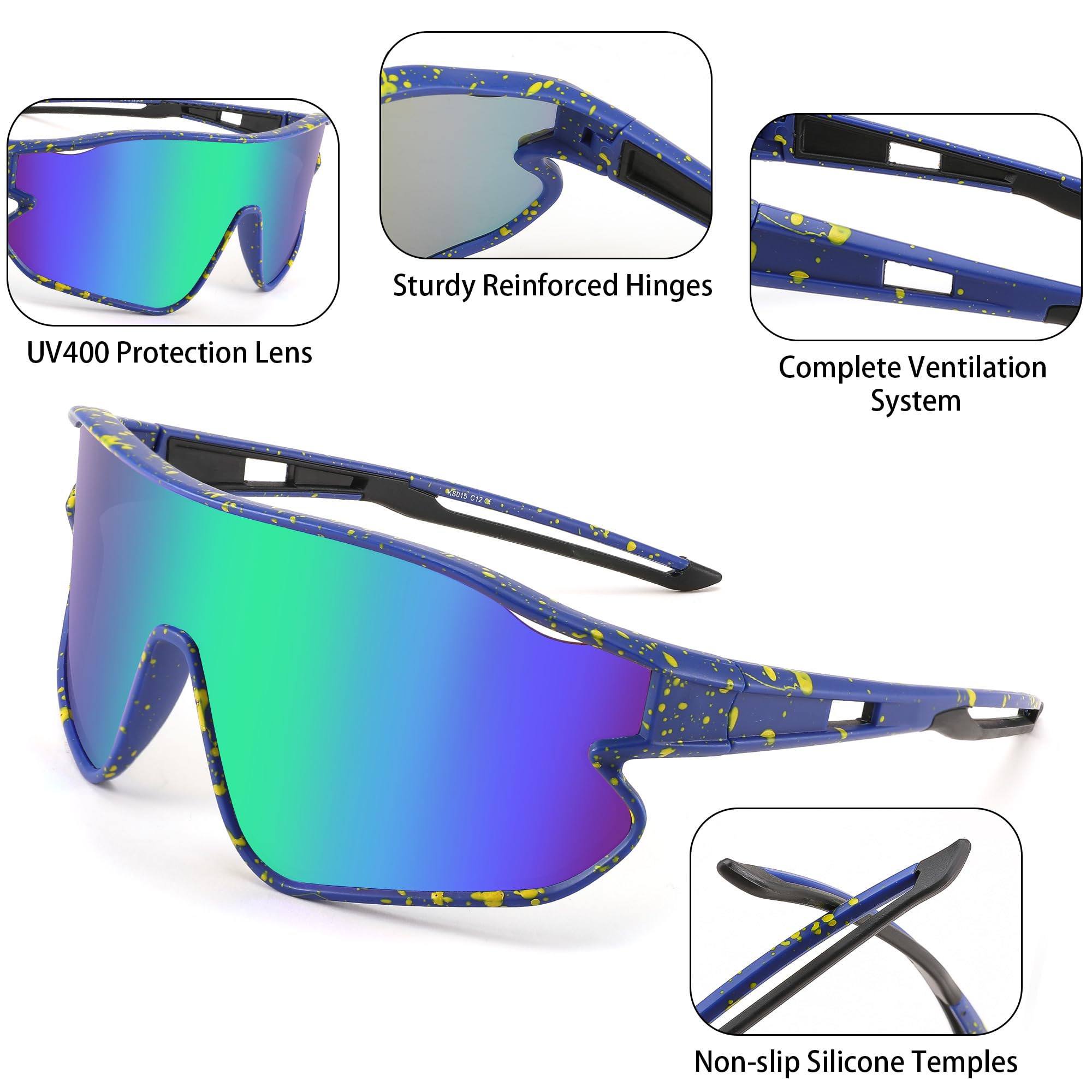 FEISEDY Unisex Youth Sunglasses UV400 Protection - Baseball Tennis Cycling Sports Shades for Boys & Girls - Perfect for Outdoor Activities, Beach, and Driving B4064