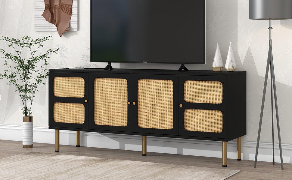 Boho Style TV Stand with Rattan Door - 70