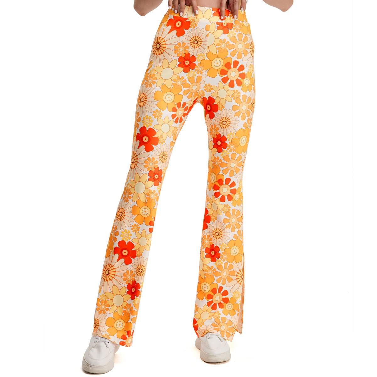 WDIRARA Women's High Waisted Bootcut Yoga Pants - Flared Leg with Sunflower Print & Side Slit for Workout, Lounge & Casual Wear