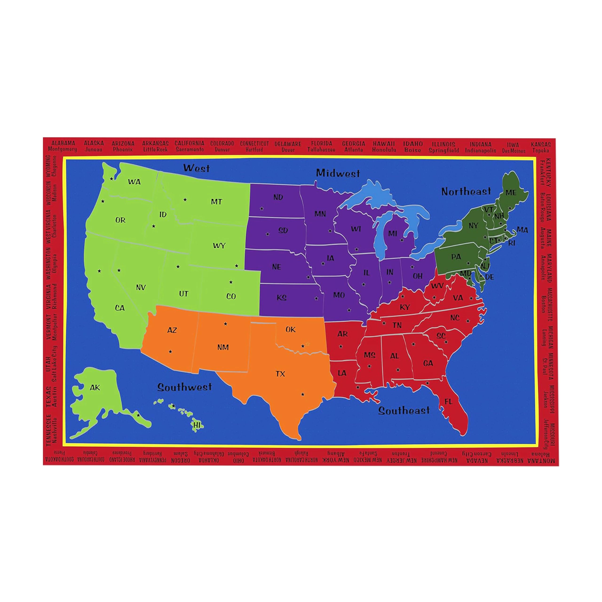 USA Map Rug 6x8.5 Feet - Colorful Educational Kids Area Rug for Classroom, Nursery, Bedroom & Playroom | Non-Slip Floor Mat for Learning Geography & Home Decor