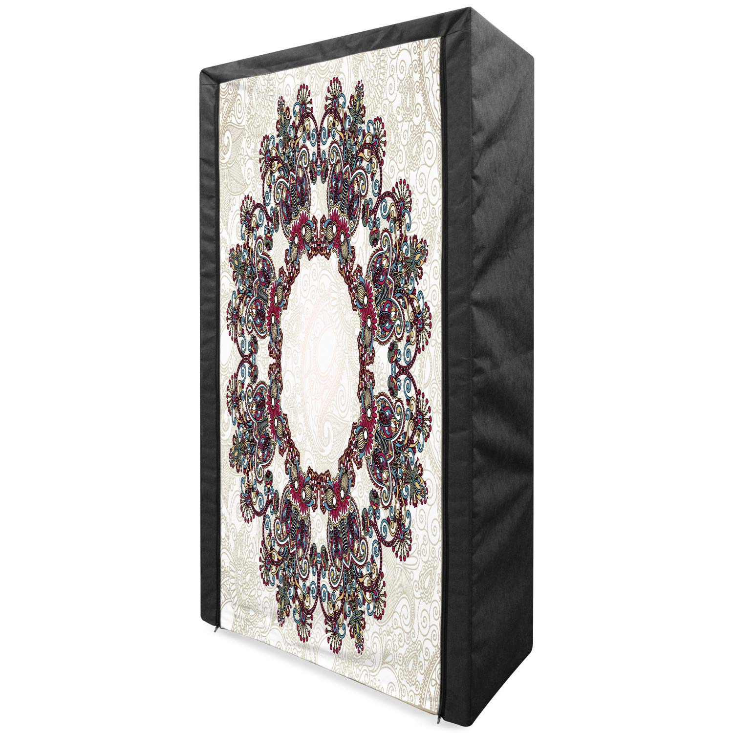 Ambesonne Portable Fabric Wardrobe with Mandala & Aztec Tribal Patterns - 33.5 Inch Multicolor Clothing Organizer with Shelves for Bedroom, Closet & Dorm Storage | Home Decor & Space Saving Solution