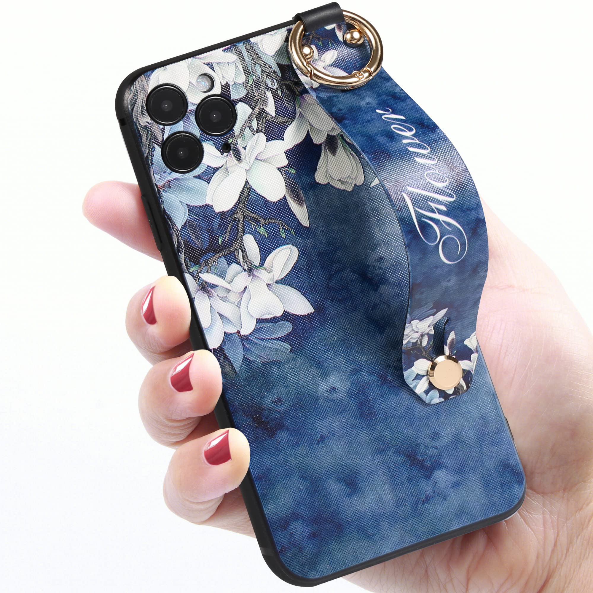 Elegant Blue Orchid iPhone 12 Pro Case with Finger Grip Strap & Loop - Fashionable Women's Phone Cover for iPhone 12/12 Plus - Perfect for Daily Use, Work & Travel