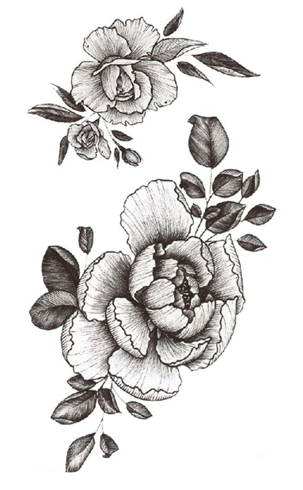 S.A.V.I Temporary Tattoo Stickers - 2 Large Rose Flower Designs for Men & Women, 21x11cm Fake Tattoos for Arms, Hands & Body (1 Piece) - Perfect for Parties, Halloween, Cosplay & Fashion Statements