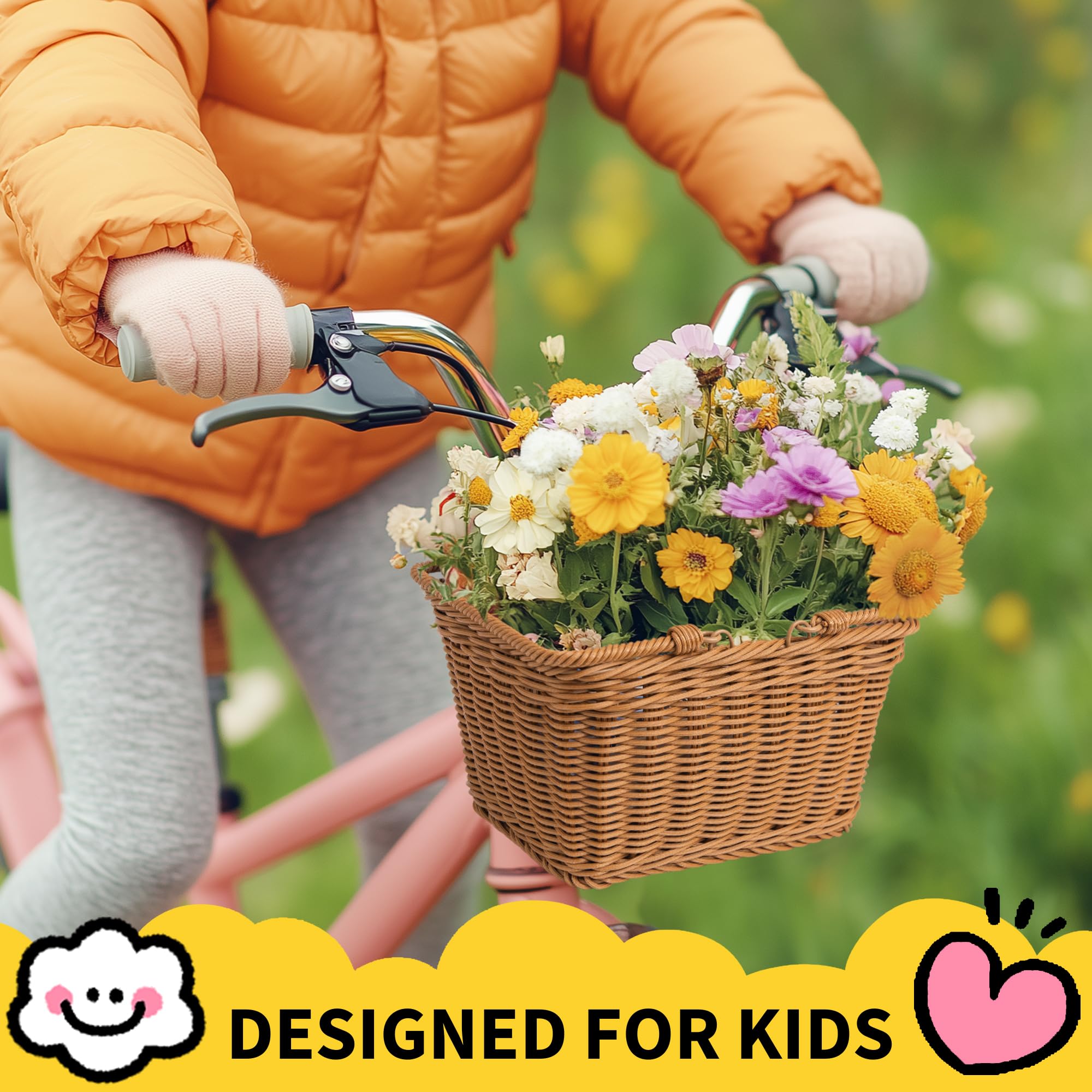 GRANNY SAYS Kids Bike Basket - Front Mount Wicker Bicycle Basket for Boys & Girls, 9.75