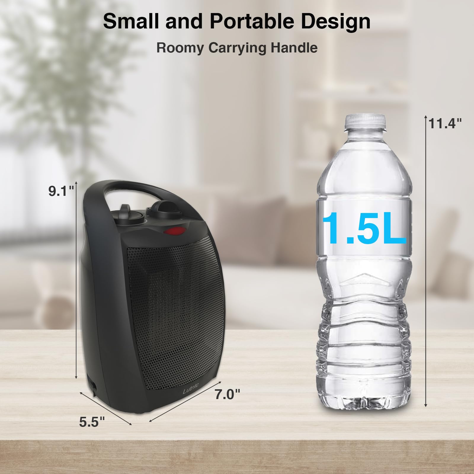Lutntc 1500W/750W Portable Ceramic Space Heater - Safe & Quiet Electric Heater Fan for Indoor Use, Fast Heating up to 200 Sq Ft - Perfect for Bedroom, Office, Desk, and Home Use