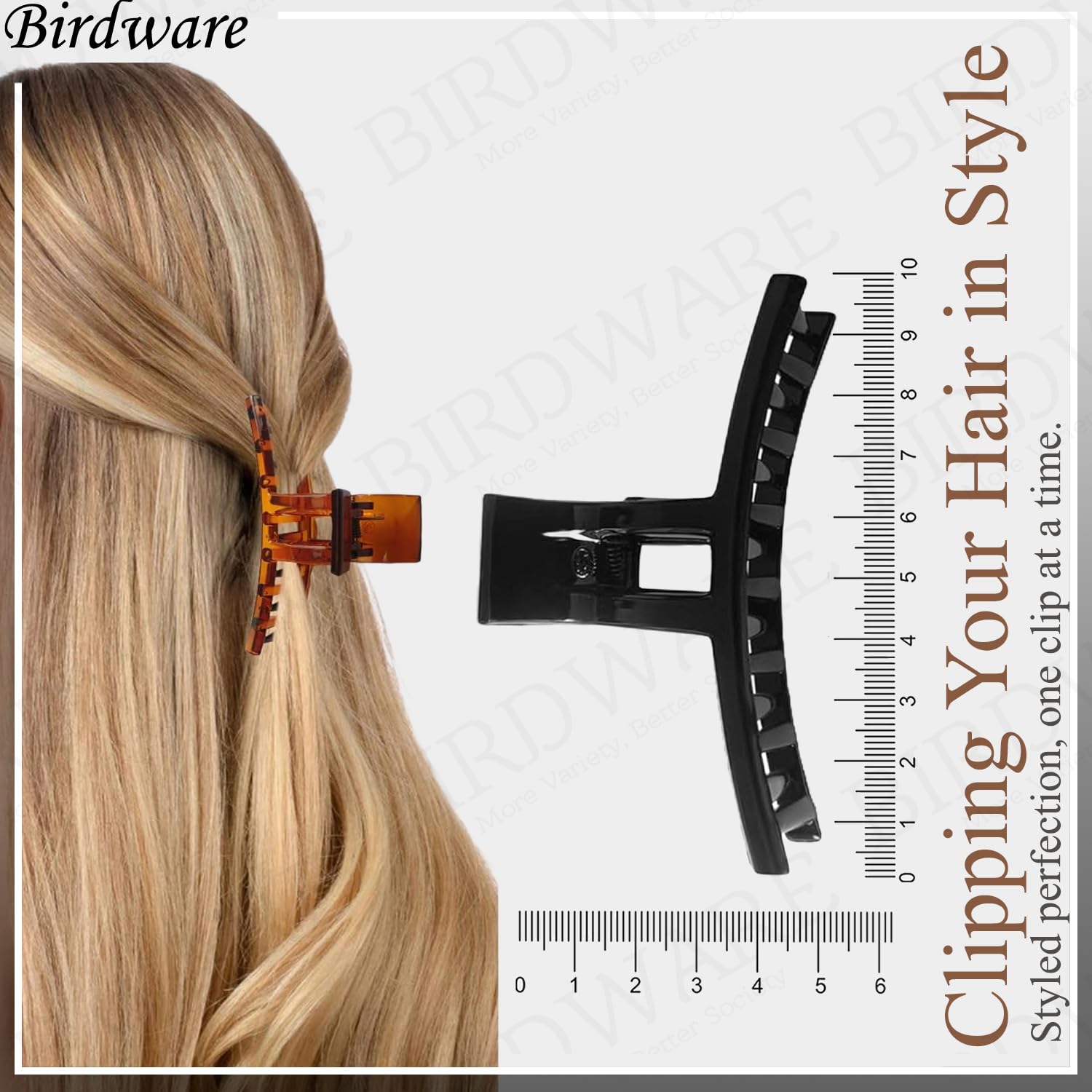 BIRDWARE Large Round Acrylic Butterfly Hair Clips for Women - 3-Pack Black | Hair Clutchers & Claws | Perfect for Parties, Weddings & Everyday Styling