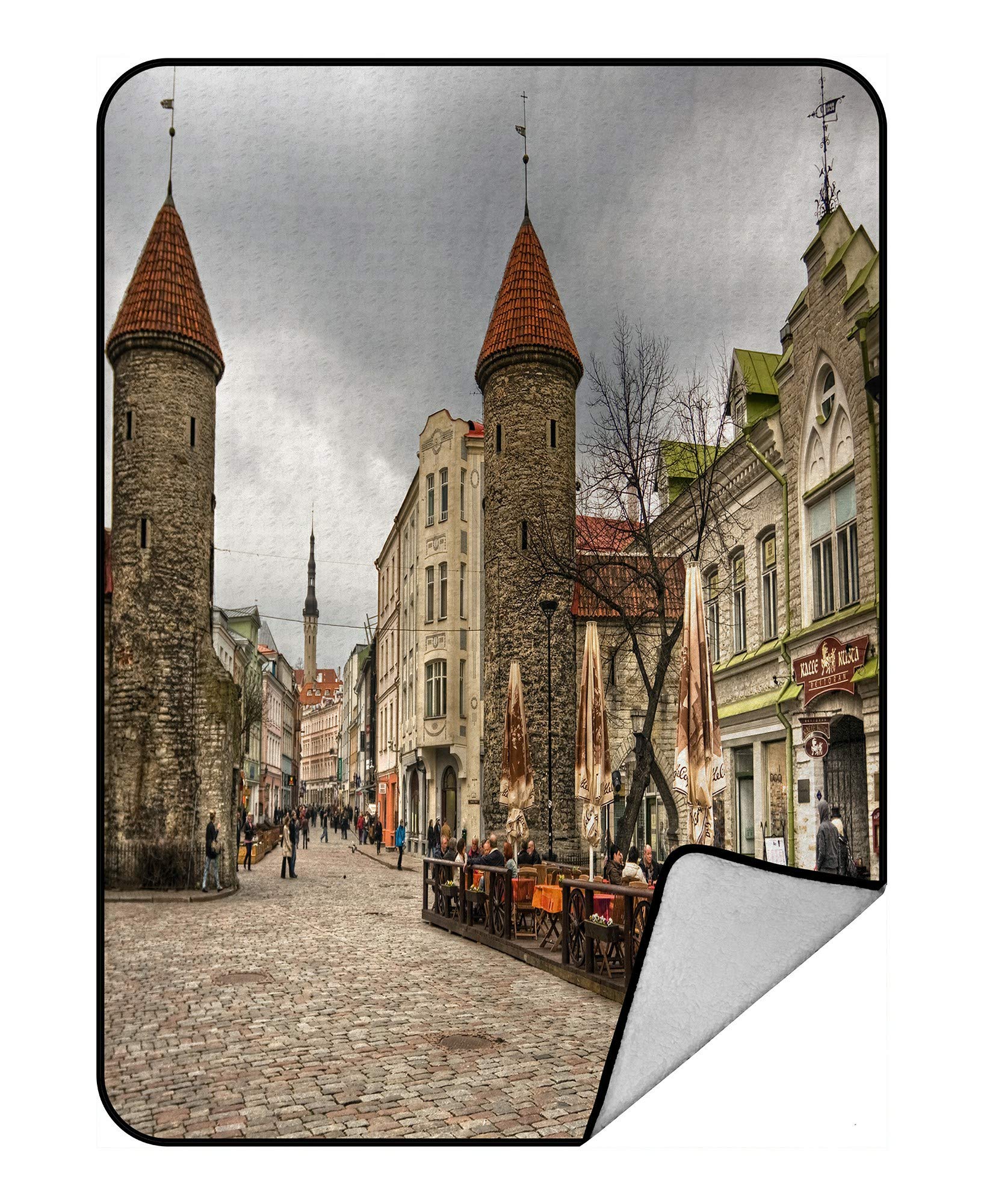 Cozy ECZJNT Old Town Tallinn Fleece Throw Blanket - 58x80 Inch Plush Soft Warm Blanket for Couch, Bed, Sofa - Perfect for Winter, Travel & Home Decor