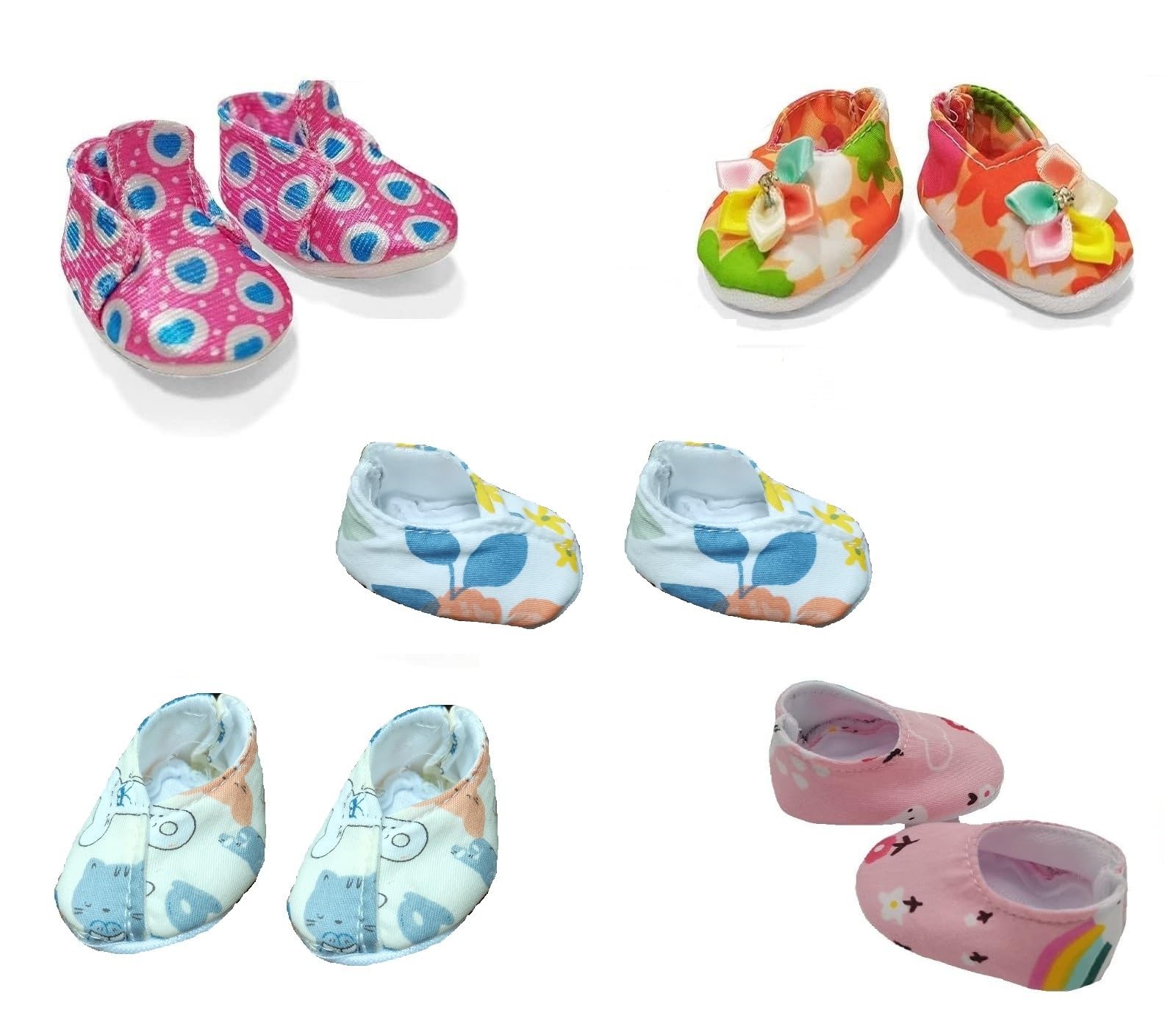 5 Pairs of Newborn Reborn Baby Doll Shoes for 10-12 Inch Dolls - Soft & Comfortable Baby Doll Accessories for 12 Inch Dolls (Pattern 2) - Perfect for Dress Up, Role Play, and Collectible Dolls