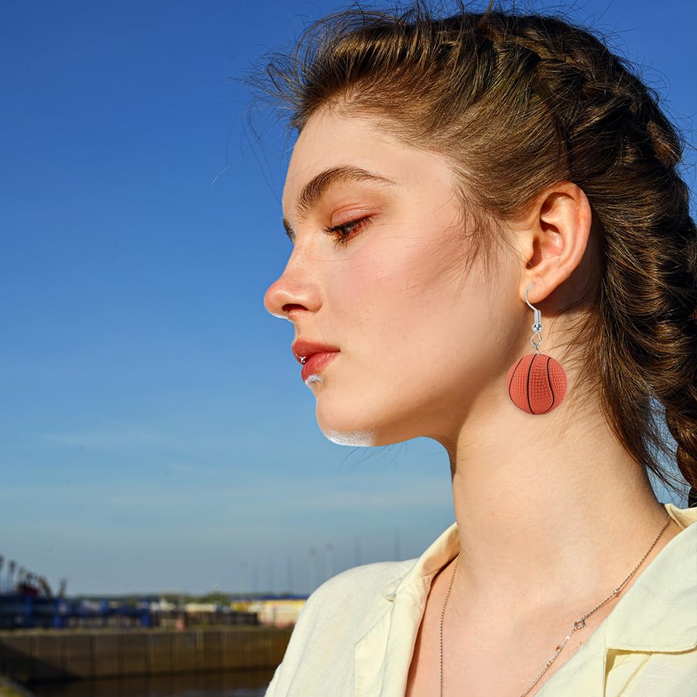 Stylish Basketball Dangle Earrings for Women - Cute Drop Hoop Jewelry - Perfect Sports Gift for Players & Fans - Great for Games, Workouts & Casual Wear