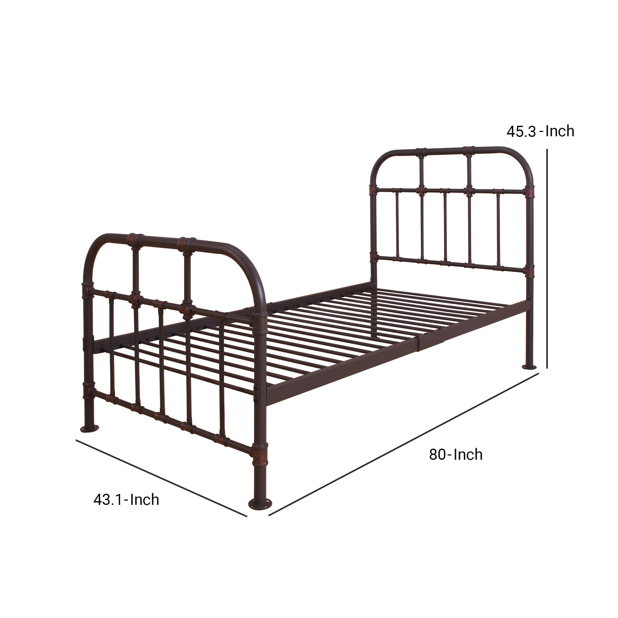 Industrial Metal Twin Size Bed Frame with Pipe Design - Brown Finish | Sturdy & Durable for Kids Room, Guest Bedroom or Small Space