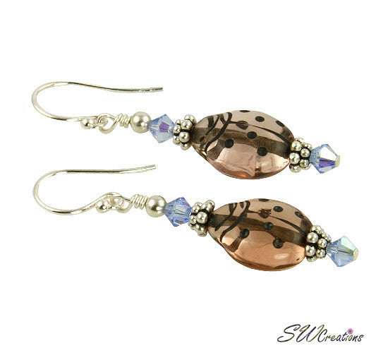 Elegant Sapphire Mauve Ladybug Beaded Earrings | Handmade Jewelry for Women | Perfect for Weddings, Parties & Everyday Wear
