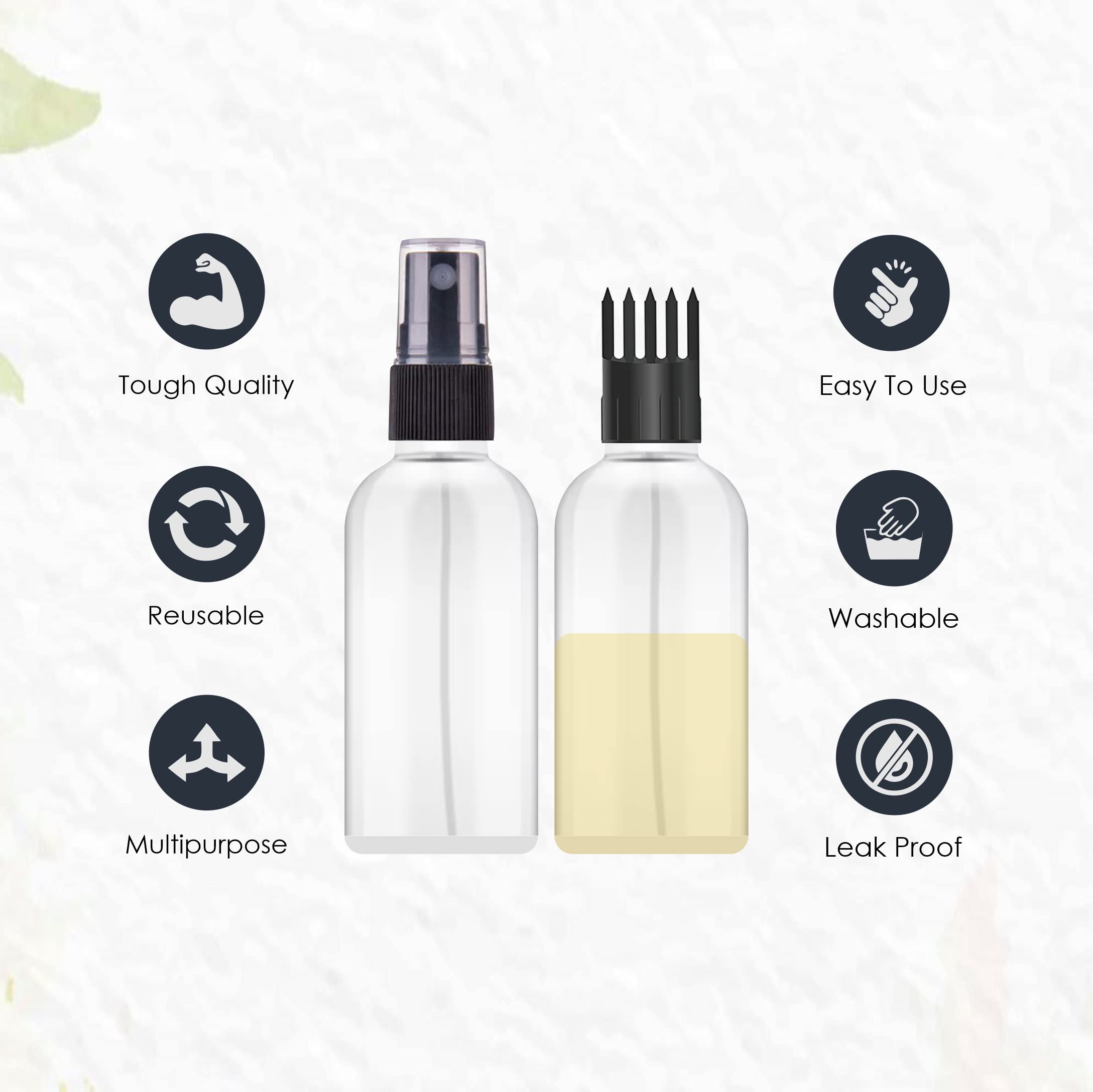 **PACKCESS 50ml Hair Root Applicator Bottle with Comb Cap & Fine Mist Spray – Refillable Travel Bottle for Hair Oil, Shampoo, Medicine & Beauty Products (Set of 2+2) – Perfect for Salon, Home & Travel Use**