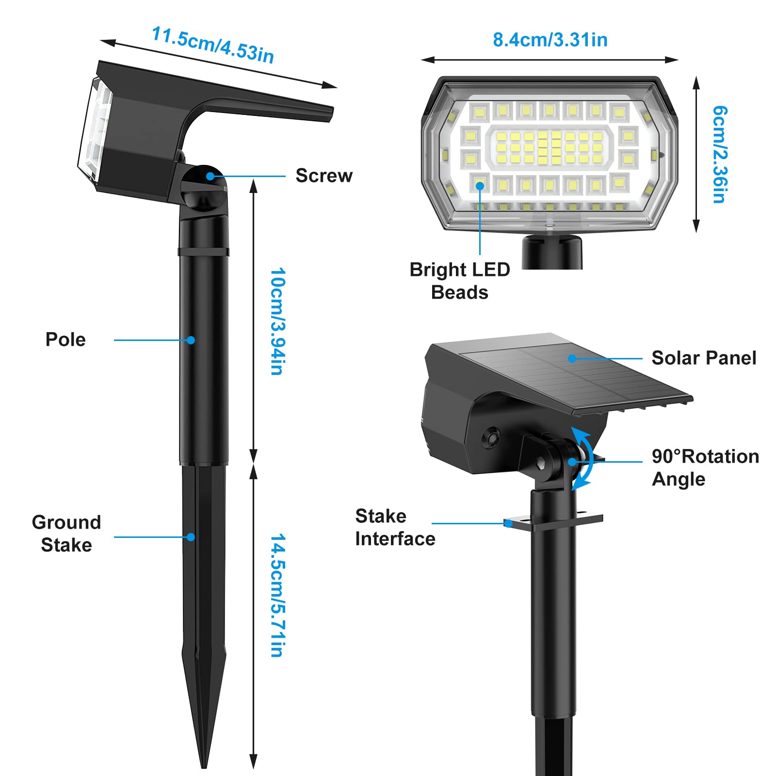 57 LED Solar Spot Lights Outdoor 10 Pack - IP65 Waterproof Solar Landscape Spotlights with 3 Modes - Solar Powered Garden Yard Lights for Patio, Pathway, Pool (Cold White) - Perfect for Outdoor Decoration, Landscape Lighting & Nighttime Safety