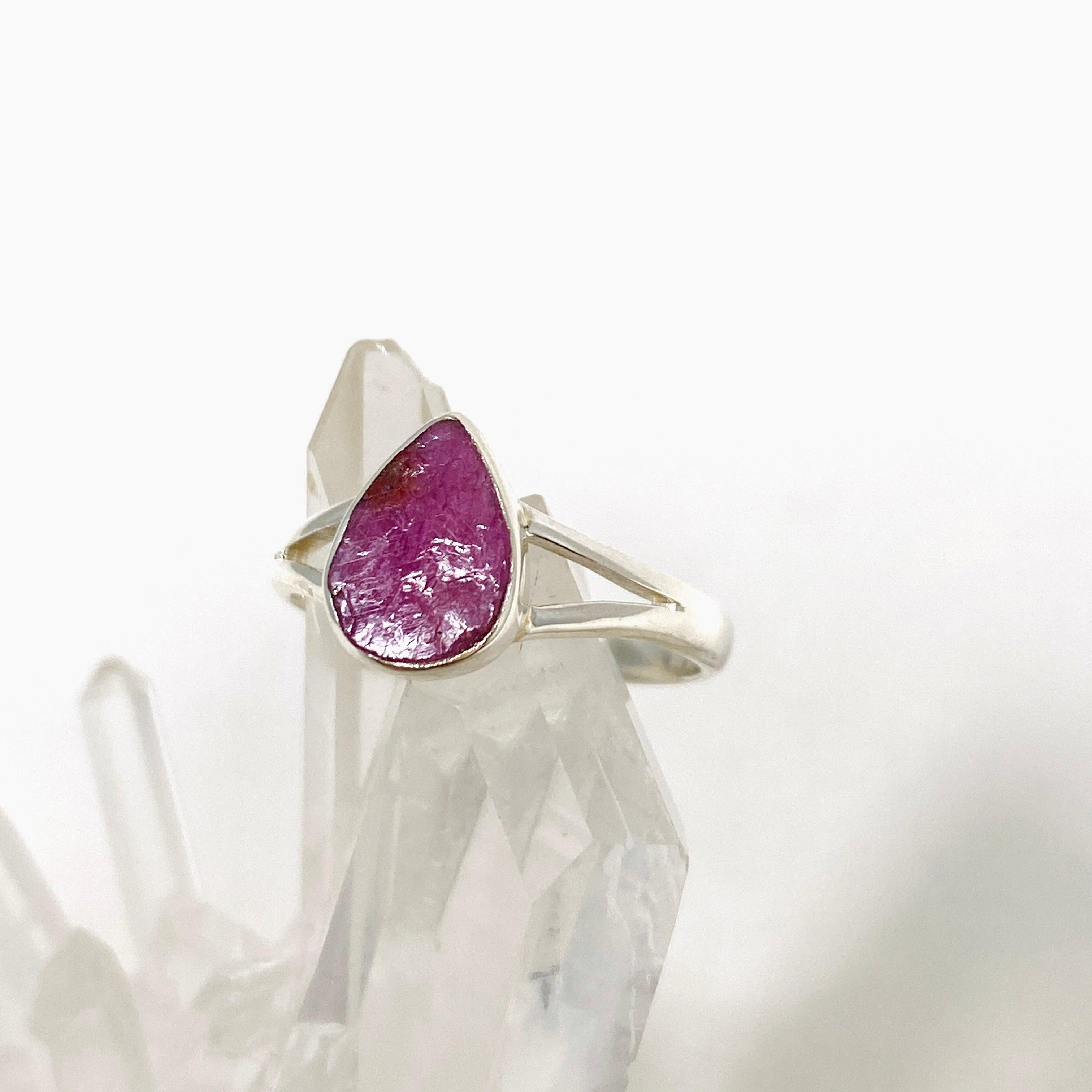 Natural Raw Ruby Teardrop Ring - 925 Sterling Silver Handmade Jewelry R3935 for Women, Gift for Her, Valentine's Day, Anniversary, Birthday, Party Wear, Boho Chic Style