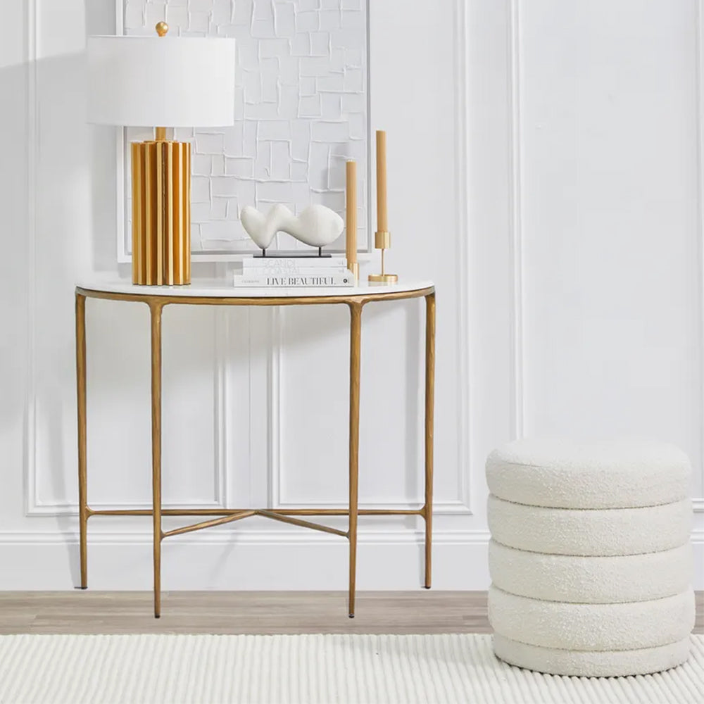 Modern Demi Stool with White Boucle Fabric - Stylish Accent Chair for Living Room, Bedroom, or Office Decor