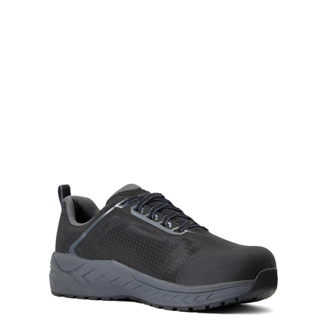 Outpace Composite Toe Work Shoes for Men - Lightweight Safety Boots with Slip Resistant & Electrical Hazard Protection - Perfect for Construction, Warehouse & Industrial Work (Black)