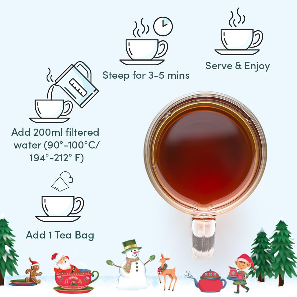 VAHDAM Merry Christmas Tea Gift Set - 9 Individually Wrapped Tea Bags (Limited Edition, Gluten Free, Non-GMO) | Perfect Holiday Gift for Women & Men | Ideal for Office Parties, Family Gatherings & Cozy Winter Evenings