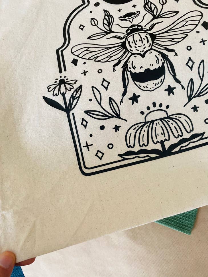 Beehive Motive Tote Bag - 100% Cotton Eco-Friendly Shopping Bag for Groceries, Beach & Everyday Use