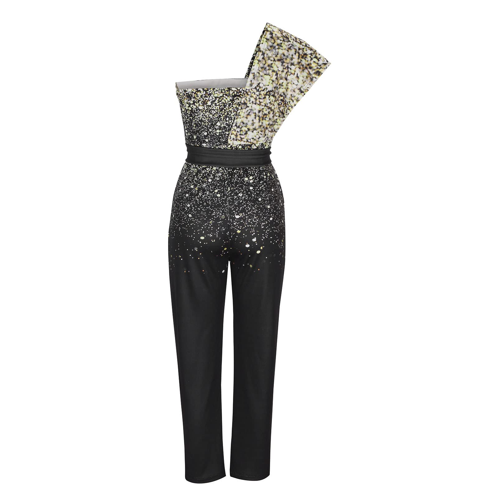 Elegant Glitter Jumpsuit for Women - One Shoulder Sleeveless Romper for Party & Business