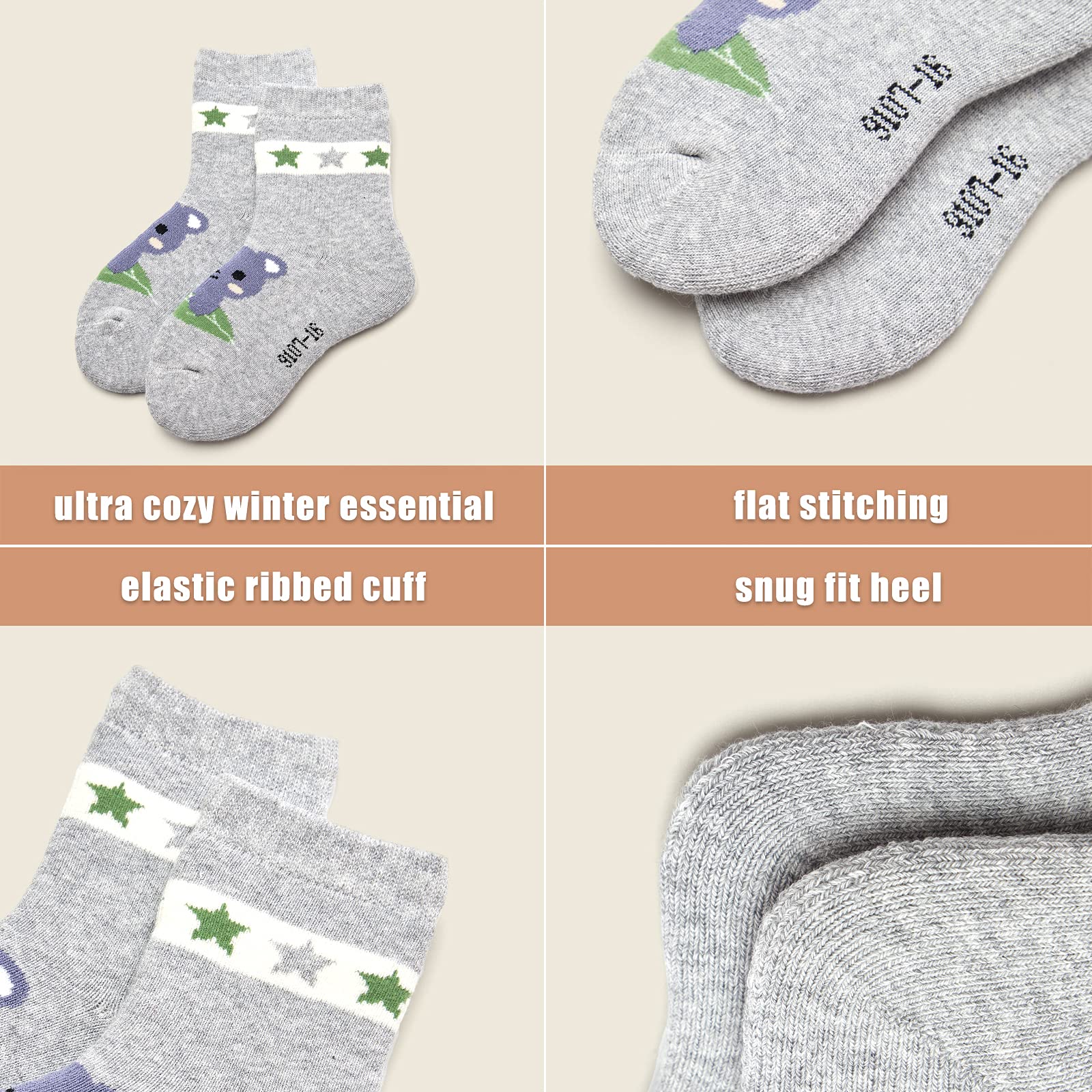 Boys Winter Socks 6 Pack - Warm Thermal Crew Socks for Kids Outdoor Play