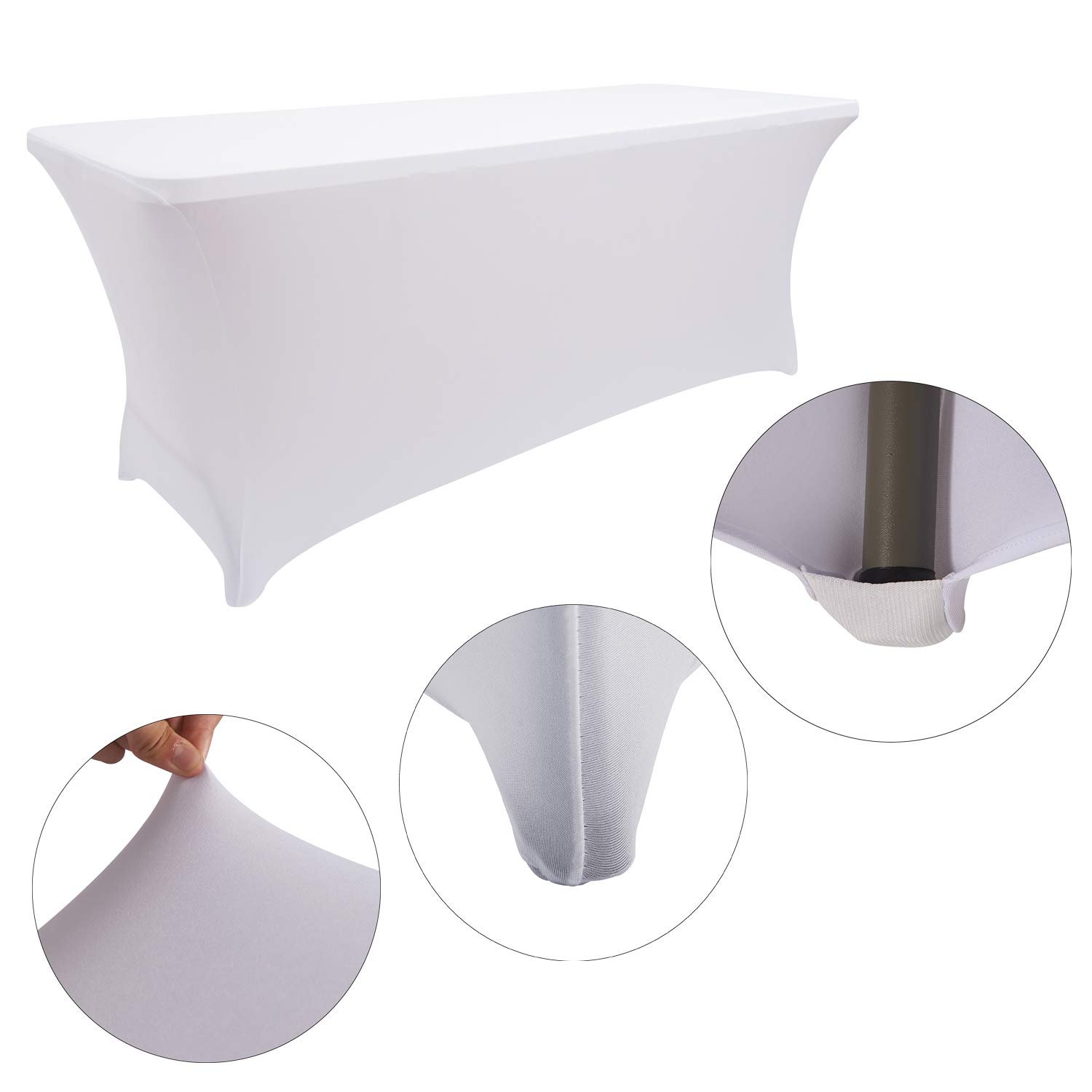 20 Pack Stretch Spandex Table Covers 6FT - Elastic Fitted Tablecloths for 6 Foot Folding Tables, Washable Rectangular Table Cloths for Wedding, Party, Banquet & Event Decor (6FT-20PCS, White) - Perfect for Indoor/Outdoor Gatherings, Buffets & Special Occasions