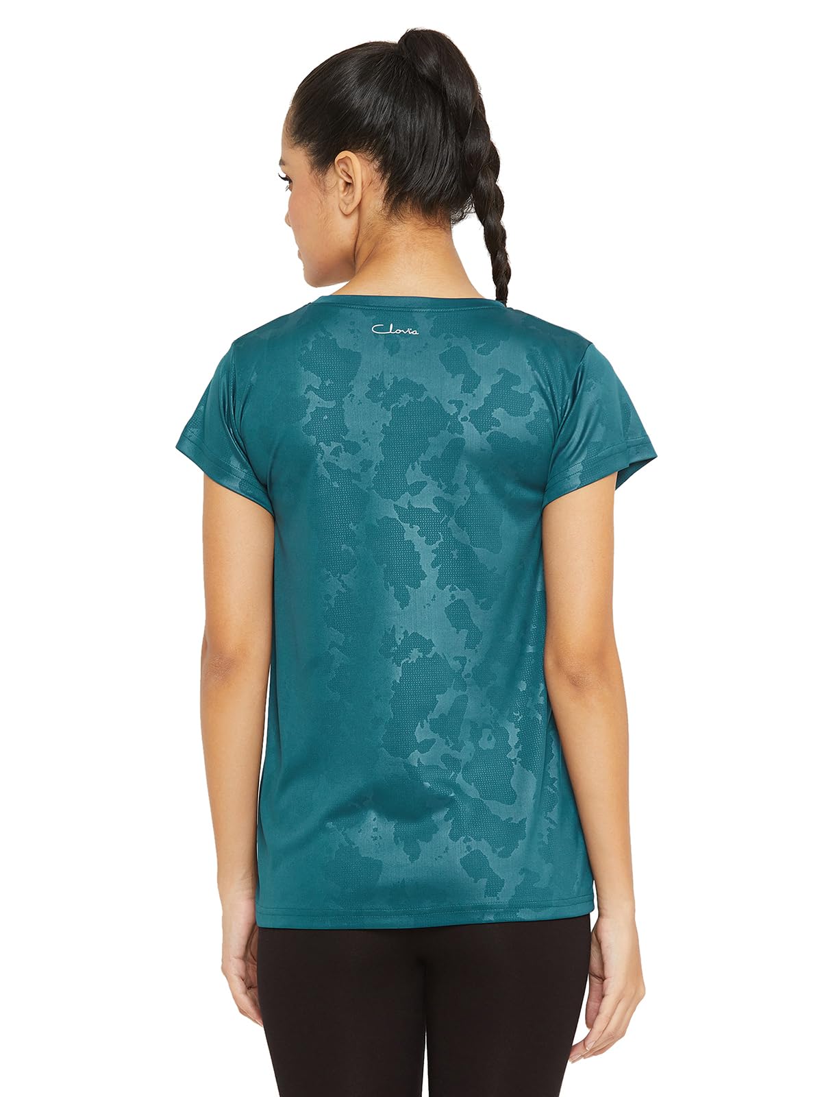 Clovia Women's Activewear Short Sleeve Sports T-Shirt - Breathable Polyester Workout Top for Running, Yoga & Gym - Comfortable Athletic Tee for Women