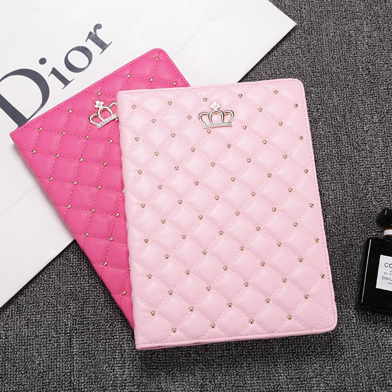 Topwin Bling Crystal iPad Case for iPad 9.7 (2018/2017), iPad Air 2/1 - Elegant PU Leather Smart Cover with Auto Sleep/Wake, Shockproof Stand Case for iPad 5th/6th Gen (Pink, No Buckle) - Perfect for Work, School & Travel Protection