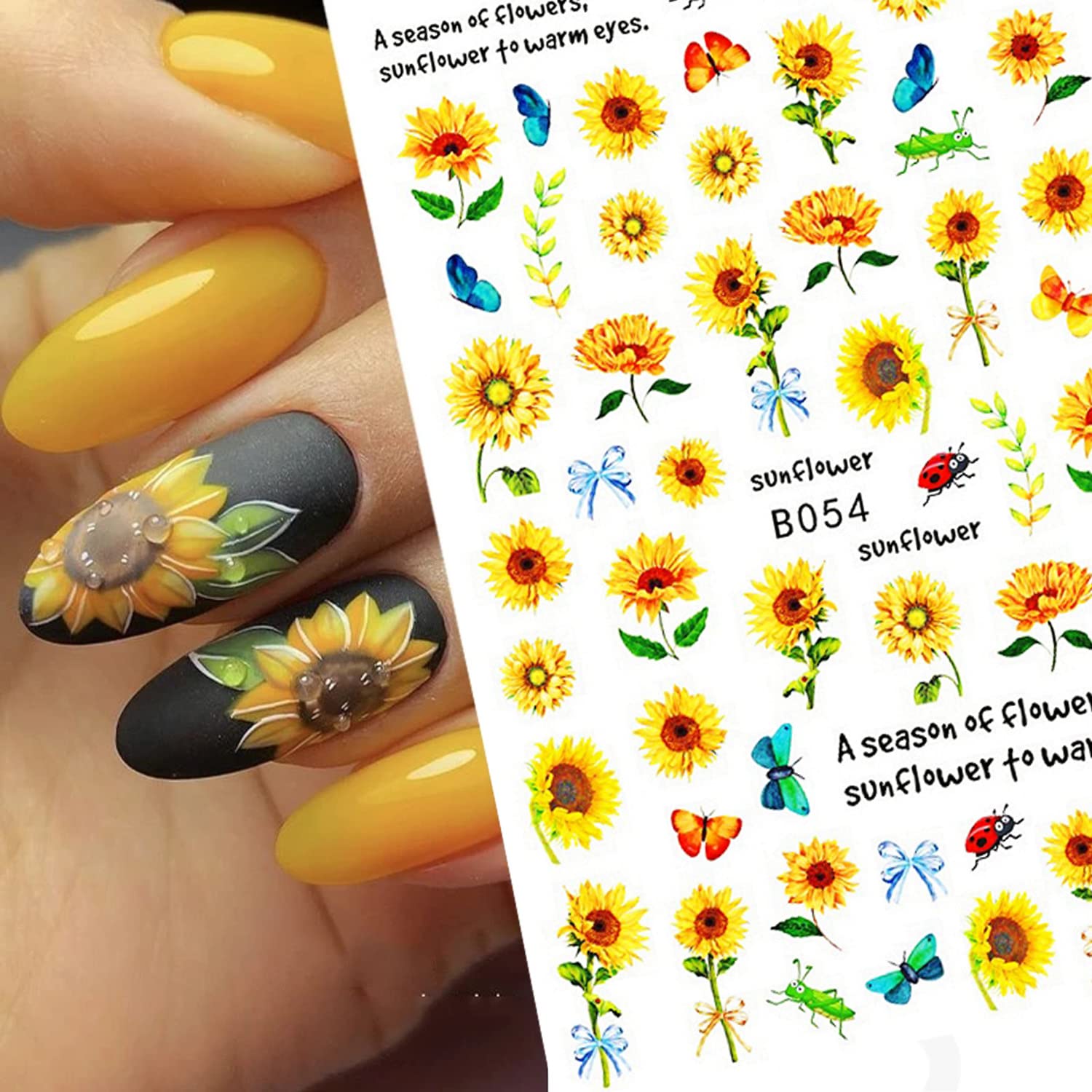 12 Sheets 3D Elegant Floral Nail Stickers - Spring Daisy Sunflower Leaf Nail Art Decals, Self-Adhesive DIY Acrylic Nail Decorations for Women, Girls - Perfect for Parties, Weddings, Salons & Nail Art Enthusiasts
