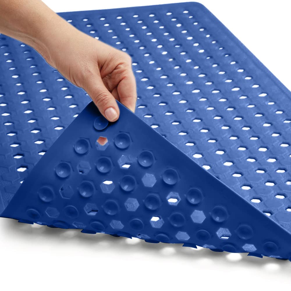GORILLA GRIP Non-Slip Bathtub Shower Mat - Machine Washable Bath Mat with Strong Suction Cups & Drain Holes - 35x16 Inch Royal Blue Opaque Tub Liner for Bathroom Safety - Perfect for Kids, Elderly & Wet Floors