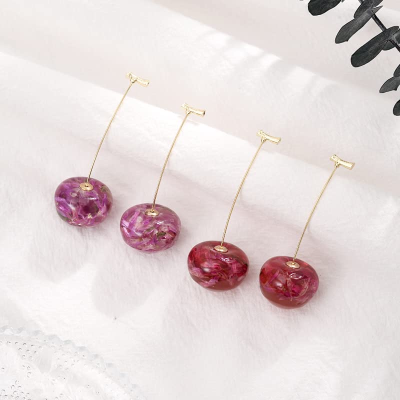 3D Red Cherry Dangle Earrings for Women - Cute Dried Flower Acrylic Drop Earrings, Sweet Fruit Charm Jewelry Gift for Girls | Perfect for Summer Outfits, Parties & Casual Wear