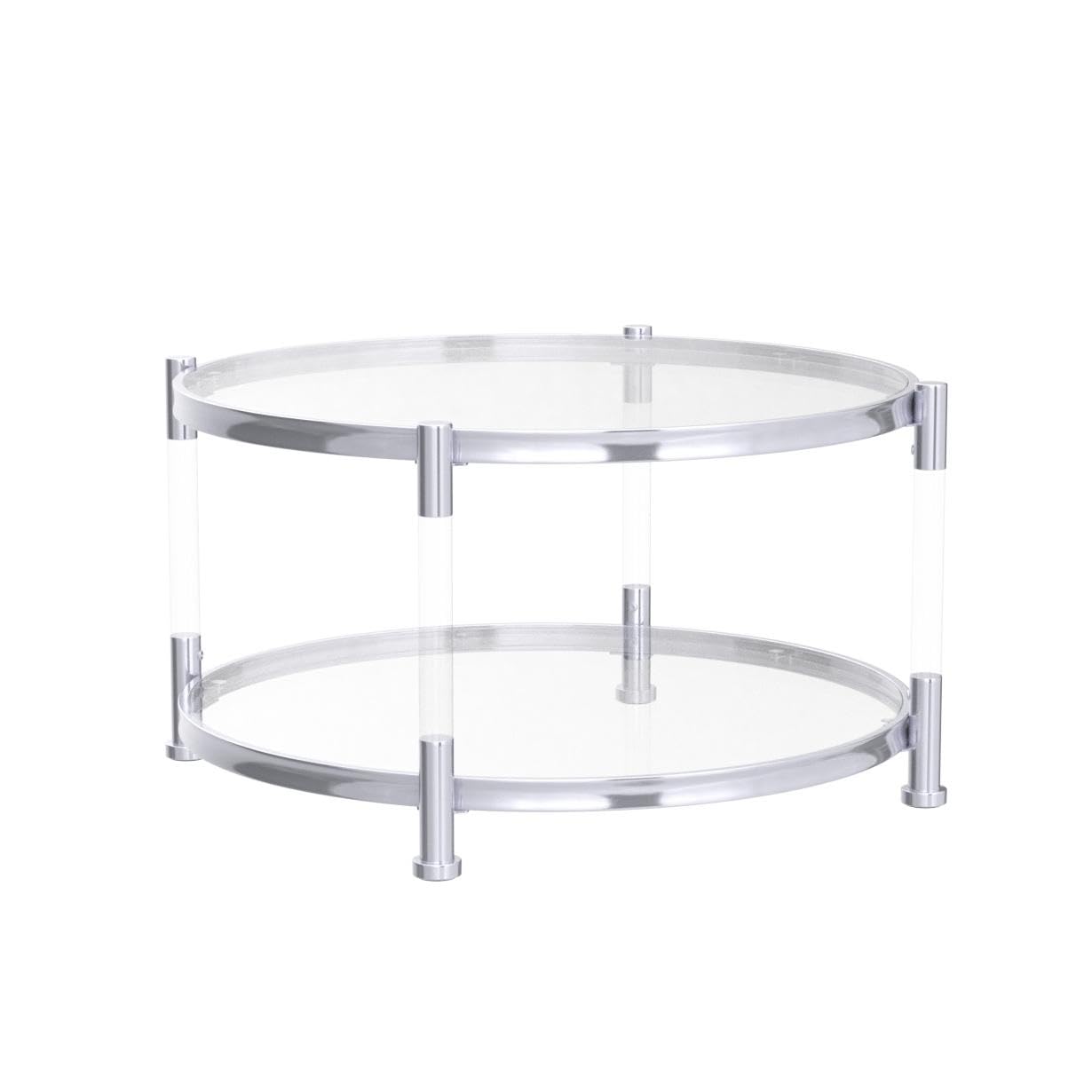 Modern 3-Piece Glass Coffee Table Set with Chrome Base & Tempered Glass Top - Round Side & End Tables for Living Room, Bedroom - Durable Acrylic Legs, Silver Finish - Perfect for Small Spaces, Home Decor & Entertaining Guests