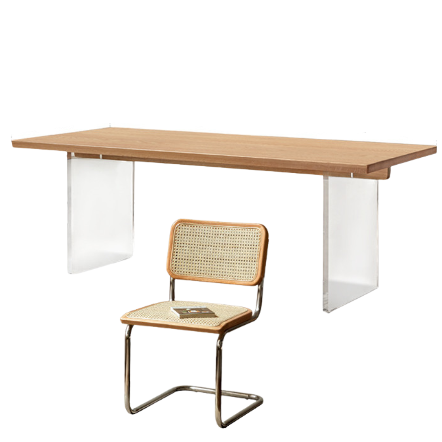 Solid Oak & Black Walnut Acrylic Floating Dining Table - Large Size Modern Wooden Table for Dining Room, Kitchen, and Open Concept Living Spaces