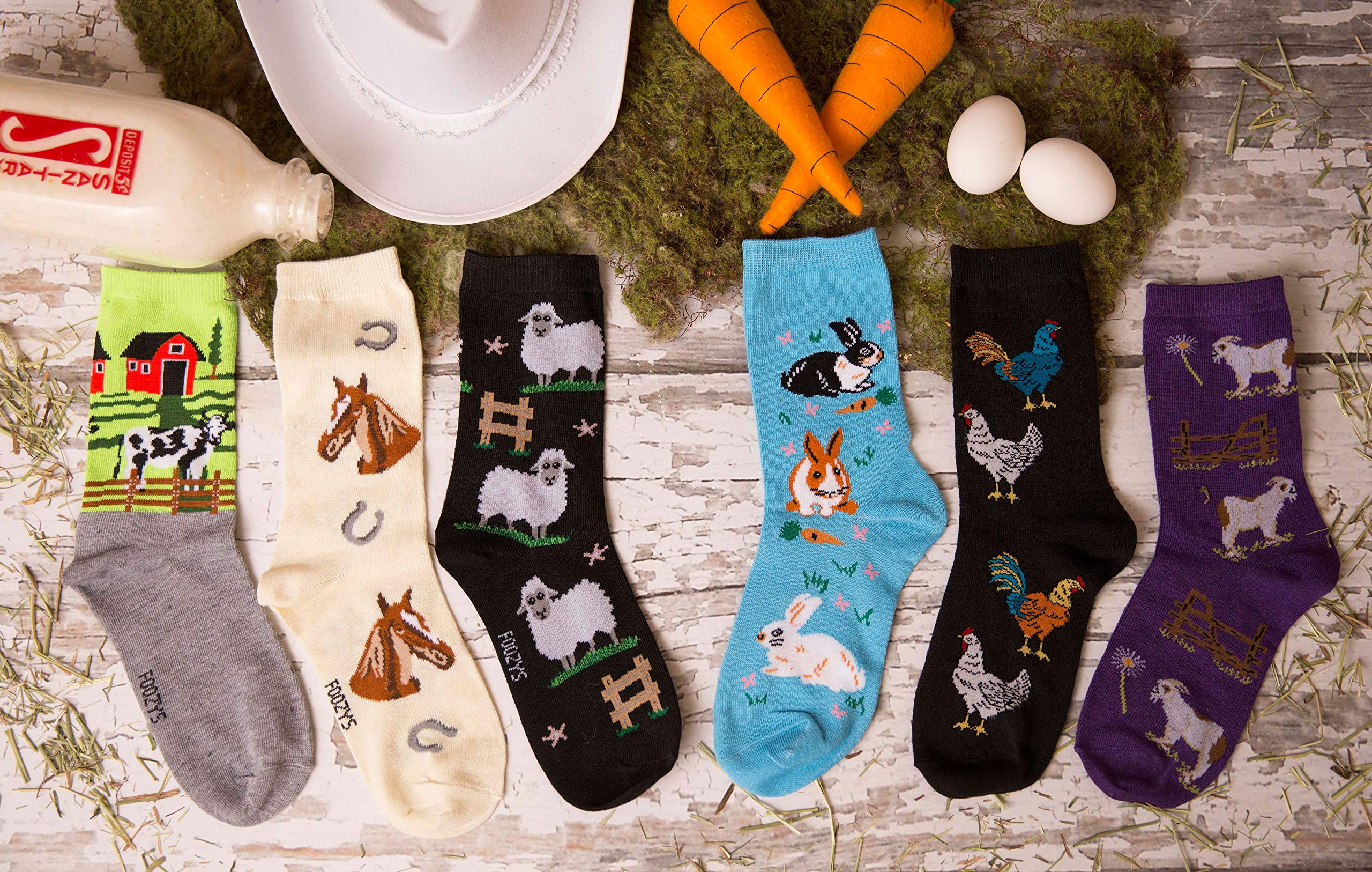 Foozys Women's Crew Socks - Raining Cats & Dogs Farm Novelty Socks (2-Pair Pack) | Soft Cotton Blend for Comfort | Perfect for Casual Wear, Gifts & Farm Animal Lovers