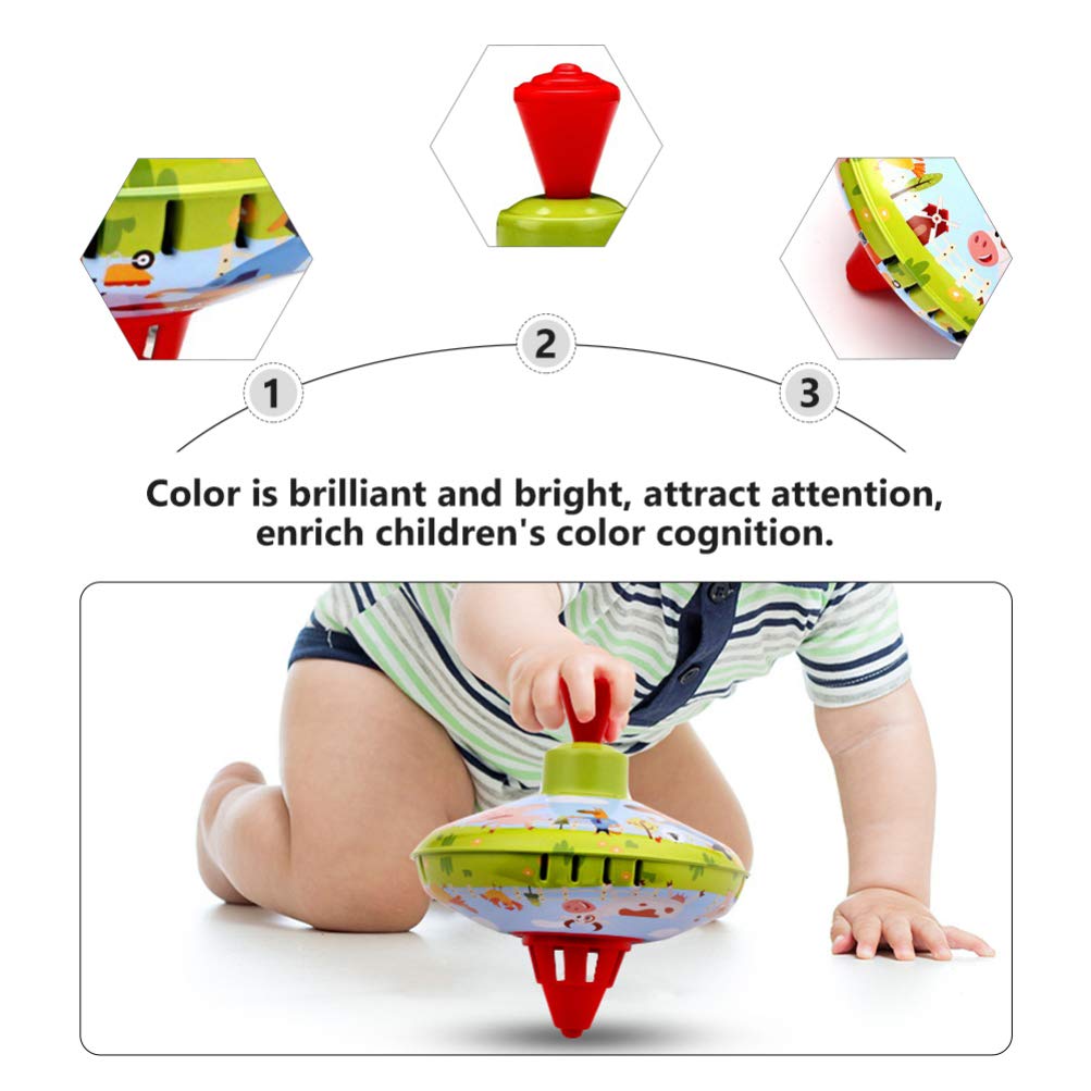 STOBOK Cartoon Animal Printed Metal Spinning Top Toy - High Balance Gyroscope for Kids, Educational STEM Toy, Party Favor & Kindergarten Learning Tool (Green) - Perfect for Birthday Gifts, Classroom Activities & Fun Family Game Time