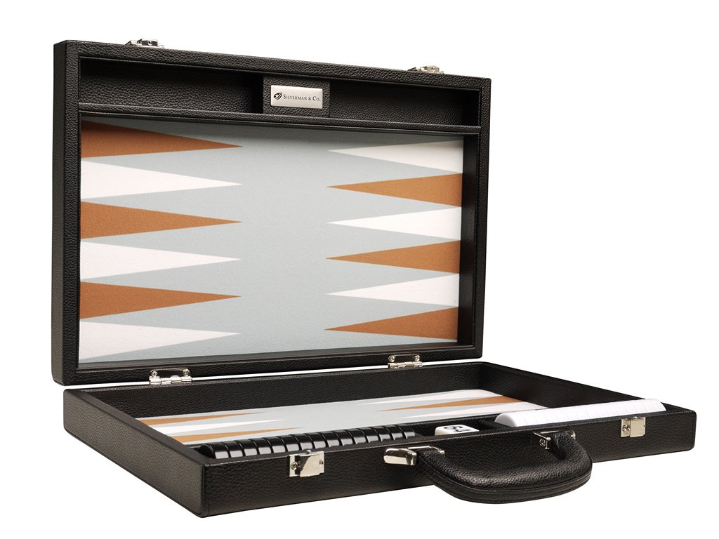 Premium 16-inch Backgammon Set with Black Board & White/Rum Points - Medium Size Travel Game for Adults, Family Game Night, Casino-Themed Parties & Home Decor