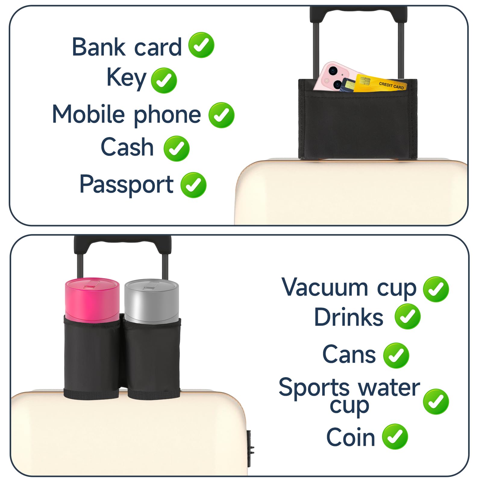 Black Travel Cup Holder for Luggage - Suitcase Drink Caddy with Secure Grip, Ideal for Flight Attendants & Business Travelers - Perfect for Airports, Hotels, and Commuting
