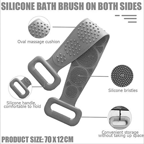 Naidev Long Exfoliating Silicone Bath Towel - Back Scrubber & Massage Brush for Deep Cleansing & Skin Renewal (Gray) | Perfect for Shower, Spa & Body Care Routine