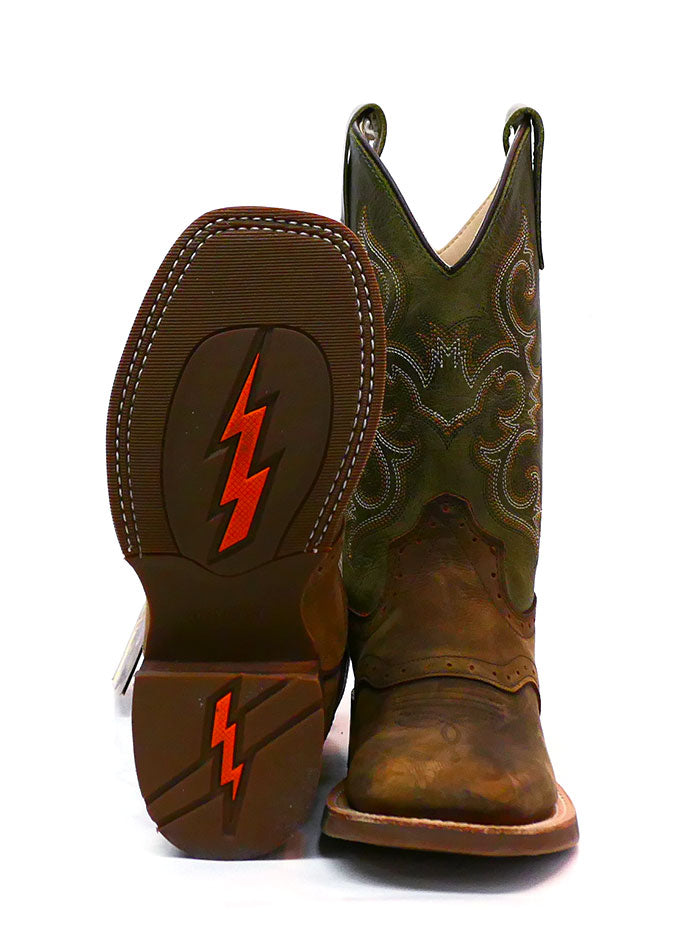 Old West BSC1915 BSY1915 Kids Square Toe Western Boots - Olive Green Cowboy Boots for Boys & Girls - Perfect for Rodeo, Country Dance & Western Fashion