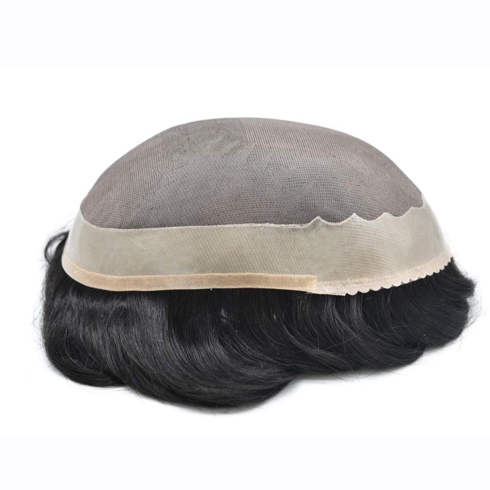 Premium Real Human Hair Toupee for Men - 5x7 Mono Fine Hairpiece #1B Off Black, 110% Density - Natural Looking Hair Replacement System for Thinning Hair & Baldness - Perfect for Daily Wear, Special Occasions & Confidence Boost