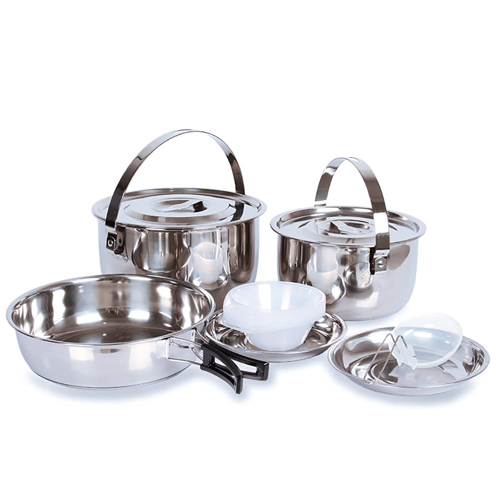 Premium Stainless Steel Camping Cookware Set - 2 Hanging Pots with Folding Handles, Stackable Outdoor Pan & Storage Bag | Perfect for Hiking, Picnics, BBQ, Beach Trips & Backpacking Adventures
