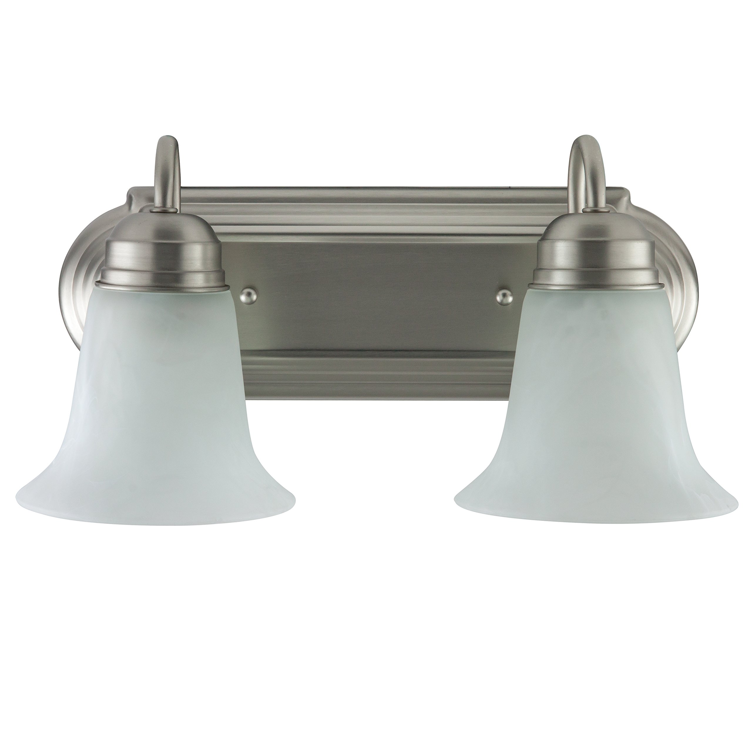 Sunlite 45430 14-Inch Traditional Vanity Light Fixture - Classic Decorative Wall Sconce with Bell-Shaped Alabaster Glass Shades, Brushed Nickel Finish (2 60W A19 Bulbs Not Included) - Perfect for Bathroom Mirrors, Powder Rooms & Vintage Home Decor