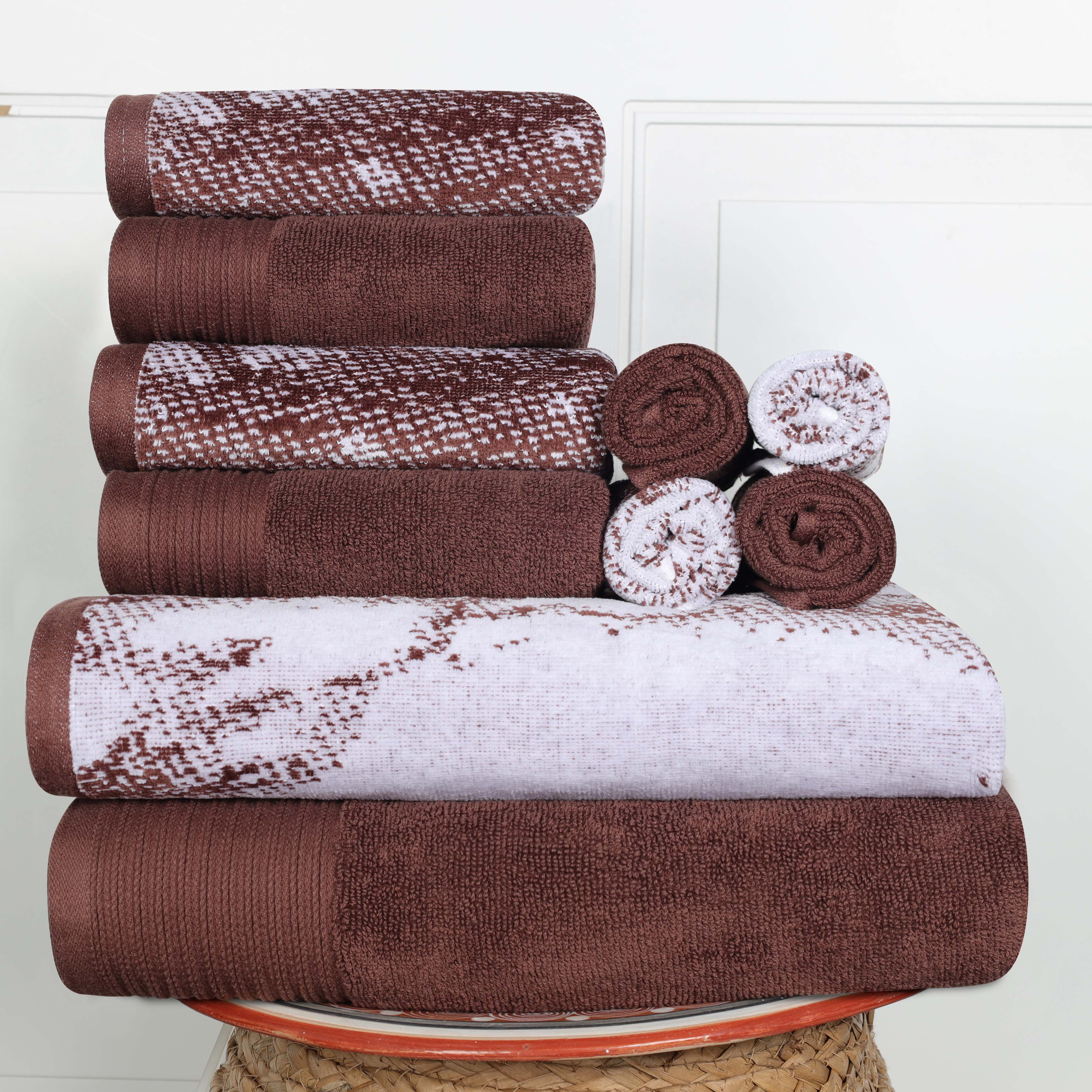 Premium 10-Piece Quick-Dry Cotton Towel Set - Solid & Marble Patterns for Bath, Gym, Beach, and Spa | Ultra Absorbent & Soft Bath Towels